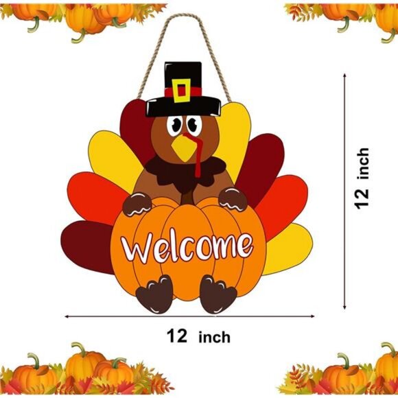 Thanksgiving Decorations Turkey Door Sign Welcome Fall Wreath for Front Door - Picture 3 of 8